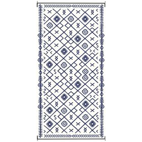 Reversible Outdoor Rug, Waterproof Plastic Straw With Carry Bag, 9 X 18, Blue & White Rhombus