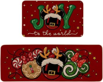 Joy to The World Christmas Kitchen Rugs Set of 2, Seasonal Winter Xmas Home Decor Low-Profile Kitchen Mats for Floor - 17x29 and 17x47 Inch