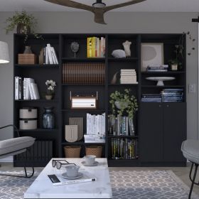 Dupree 4 Piece Home Bookcase set, 91" Wide with 17 Shelves And a Double-Door Cabinet , Living Room Set Black