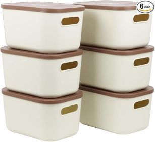 Small Plastic Storage Bins with Flip Top Lids ��� 6 Pack, Beige