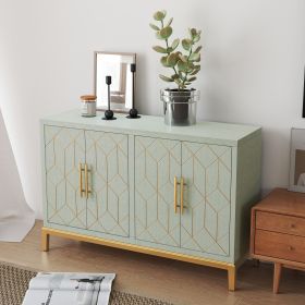 Modern Accent Cabinet, 4-Door Credenza with Elegant Gold Trim, Spacious Buffet Storage for Living Room, Dining Room, Kitchen, Green