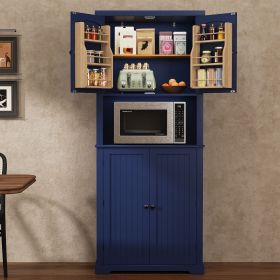 72" Tall Kitchen Pantry Cabinet with Microwave Stand, Freestanding Hutch Storage Cupboard with Doors and Shelves for Kitchen, Dining Room, Living Room