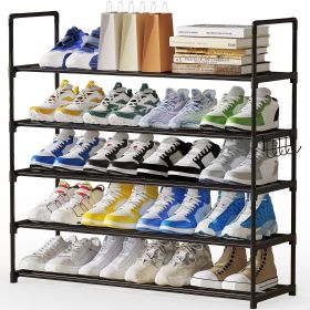 5-Tier Stackable Shoe Rack Organizer with Metal Frame, 35.5 inch Length, Holds 25���30 Pairs, Black