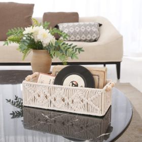 Xemussa 1pc Storage Baskets Boho Decor Box Handmade Woven Decorative Countertop Toilet Tank Shelf Cabinet Organizer for Bedroom Livingroom Home, Ivory