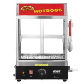 Commercial Hot Dog Steamer 2-Tier Electric Bun Warmer 28.5QT Slide Doors
