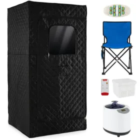 Extra-Large Home Sauna Tent With Foldable Chair - 220lbs Capacity, 360° All-Round Steam, Tool-Free Setup-Black (Option: defaulttitle)