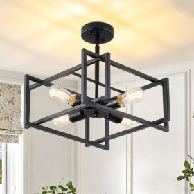 4-Lights Close To Ceiling Light,Black Light Fixture Industrial Flush Mount Ceiling Light,Farmhouse Chandelier Lighting For Kitchen Island Dining (Option: Black)