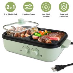 Electric Hot Pot with Grill 2-in-1 Hot Pot and Frying Pan Portable Non-Stick Pot and Griddle Electric Cooker Pot with Glass Lid Fast Heating for (Option: Green)