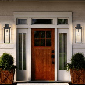 20inch Height Set Of 2 Modern Outdoor Wall Lanterns With Black Metal Frame And Clear Glass, Weatherproof Wall Sconces For Porch, Garage, Or Entry (Option: Black)