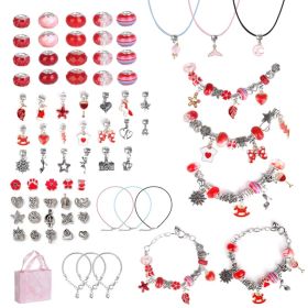 66Pcs Charm Bracelet Making Kit Kids' Jewelry Necklace Making Kits Colorful DIY Charm Beads Pendant Set Jewelry Decor Supplies with Gift Box for (Option: Red)