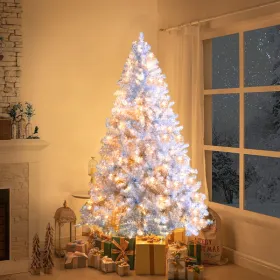 6FT Sliver Pre-Lit Artificial Christmas Tree, Hinged Full Tree With Metal Stand, 800 Branch Tips, 300 LED Lights,11 Lighting Modes, Holiday Decor (Option: defaulttitle)