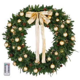 48in Pre-lit Christmas Wreath, Lighted Artificial Xmas Wreath with 150 Warm White Lights and 450 PVC Tips and DIY Ornaments, for Front Door Gate (Option: Default Title)