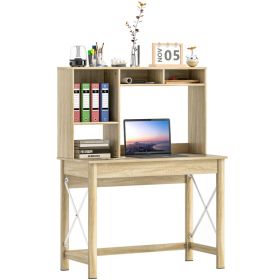 Computer Desk with Hutch, Home Office Study Table with Storage for Writing, Work, Workstation, Oak (Option: Oak)