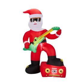 7.5FT Lighted Christmas Inflatable Decoration, Inflatable Black Santa Playing Electric Guitar, Funny Blow Up Yard Decorations with Built-in LED L (Option: Default Title)