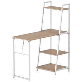 Computer Desk with Storage Sheves and Foldable Tabletop, Writing Desk for Home Office and Study, White, Natural (Option: White Frame, Oak)