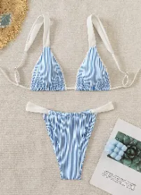 Triangle Bikini For Women 2 Piece Halter Bikini Sets Sexy High Cut Bathing Suit Side Tie Wave Textured Swimsuits (Option: L)