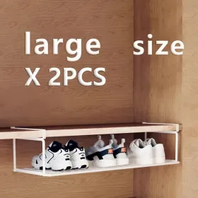 Swiss Quality Adjustable Expandable Shoe Rack, Stackable Iron Shoe Rack, Space Saving Hanging Rack For Home Shoe Storage, Bottom Basket (Option: whitelargesize2)