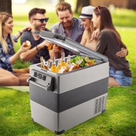 12 Volt Refrigerator, 58 Quart Car Refrigerator, Dual Zone Portable Refrigerator,RV Refrigerator With 12/24V DC And 110-240V AC, Freezer Fridge C (Option: Black)