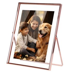 2Pcs Standing Rose Gold Metal Picture Frames 5x7IN 8x10IN Vertical Tabletop Floating Photo Frame (Option: L)