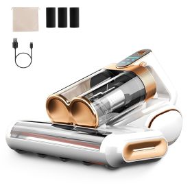 1Pc Mattress Vacuum Cleaner 16Kpa Bed Vacuum Cleaner Handheld Vacuums With Ultrasonic And UVC Light 18000 RPM Brushroll Rotation Dual Dust Bins W (Option: Beige)