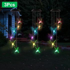 LED Solar Hummingbird Wind Chime Solar String Lights 6 LEDs Color-Changing IP65 Waterproof Decorative Lamp Lighting for Home Garden Fence Party (Option: 3pc)