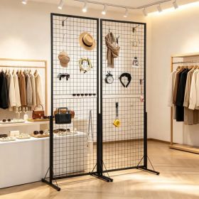 2-Pack 2' x 5.6' Gridwall Display Tower, Double-Sided Floorstanding Rack with T-Base & Clips (Option: Default Title)