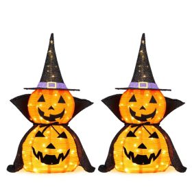 2Packs 3FT Halloween Collapsible Lighted Pumpkin Decoration, 176 LED Pop-Up Pumpkin Lamp with Cape, Plug in Halloween Jack-O-Lantern with Metal S (Option: Default Title)